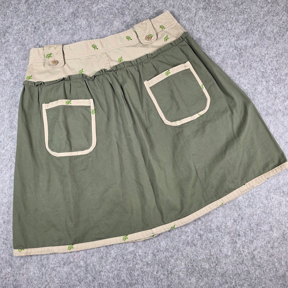 J.‎ Crew Chinos Skirt Green Khaki Sea Turtle Embroidered A-Line Cotton 12 Preppy